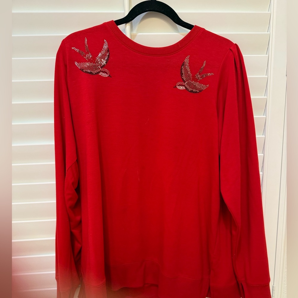 DG2. QVC. Red Embellished Bird Sweatshirt